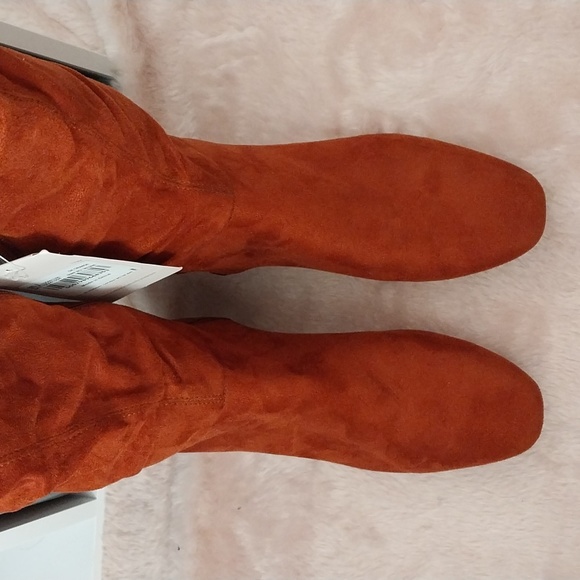 TU rust orange suedette soft feel knee high block heel zip cowboy boots 5 - Picture 7 of 9